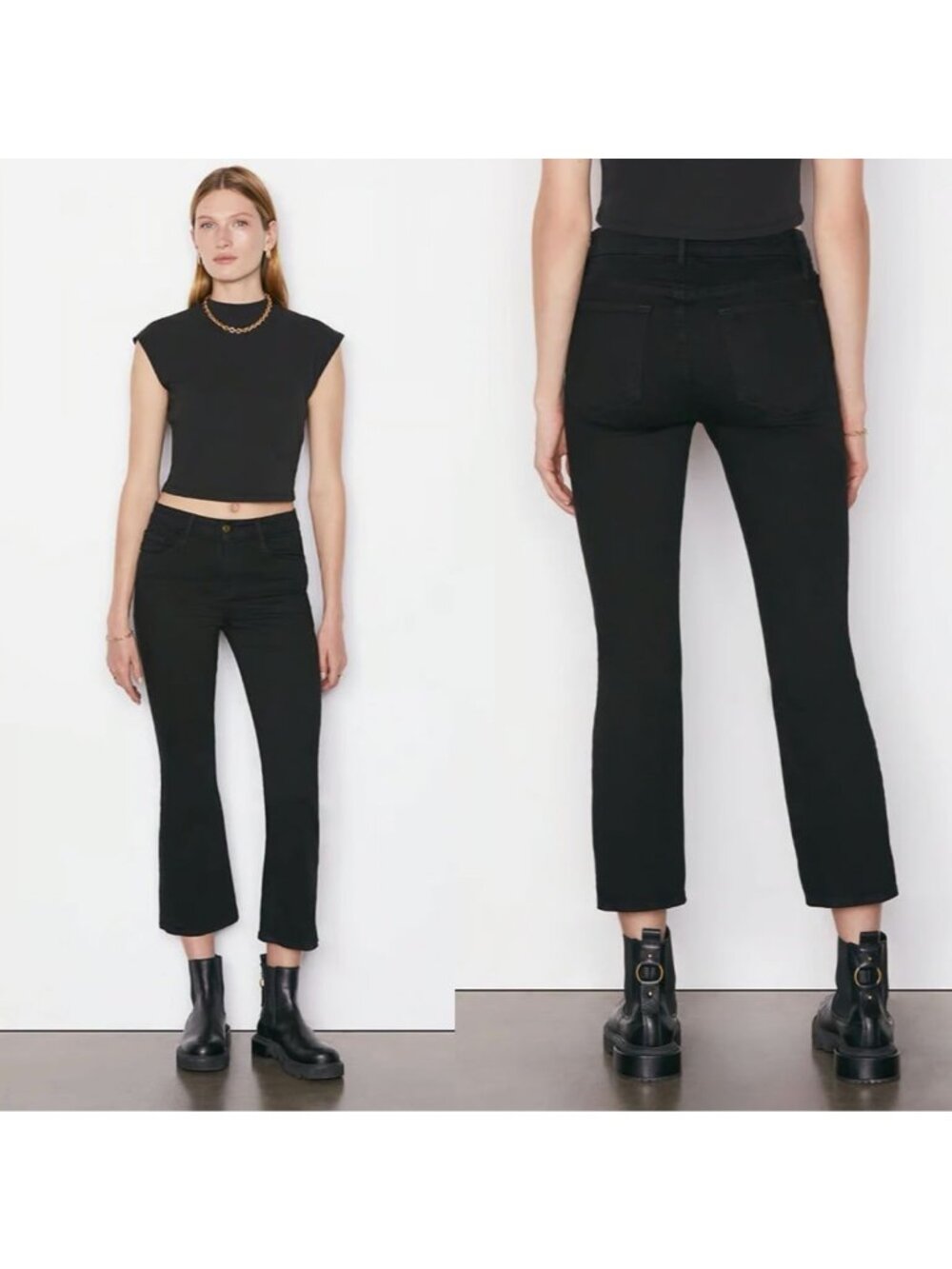 Frame Le Crop Mini Boot Jeans 28 Stretch Denim Boot-Cut Minimalist Quiet Luxury